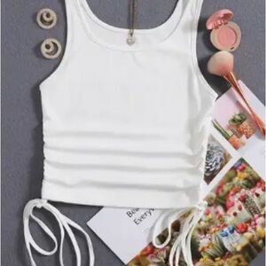 White Sleeveless Ruched Top